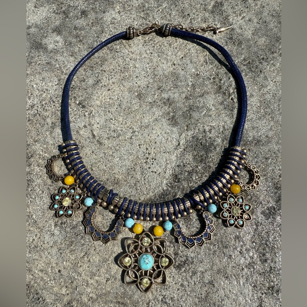 Chloe & Isabel Navy Rope & Antique Gold Statement Necklace – Nickel Free